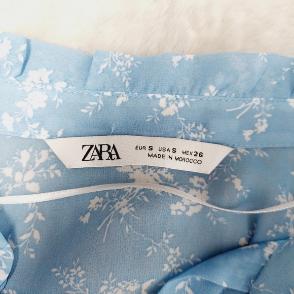ZARA Women’s Blue Floral Sheer Long Sleeve Button Front Blouse P3088 - Picture 7 of 8